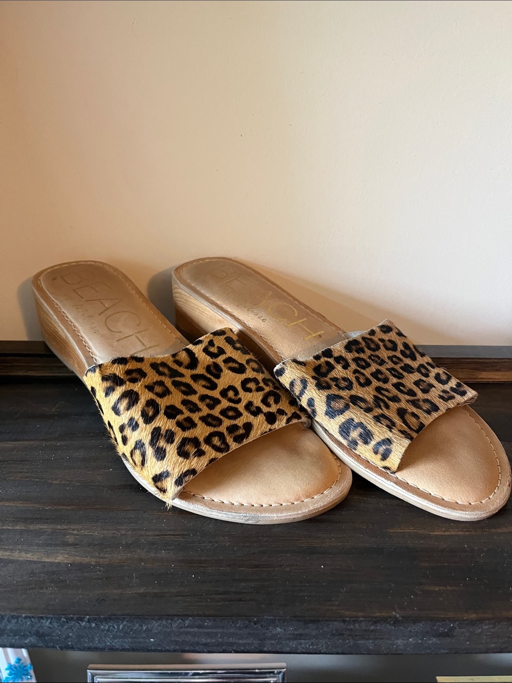 Leopard Print Slide Wedge Sandals by Beach
